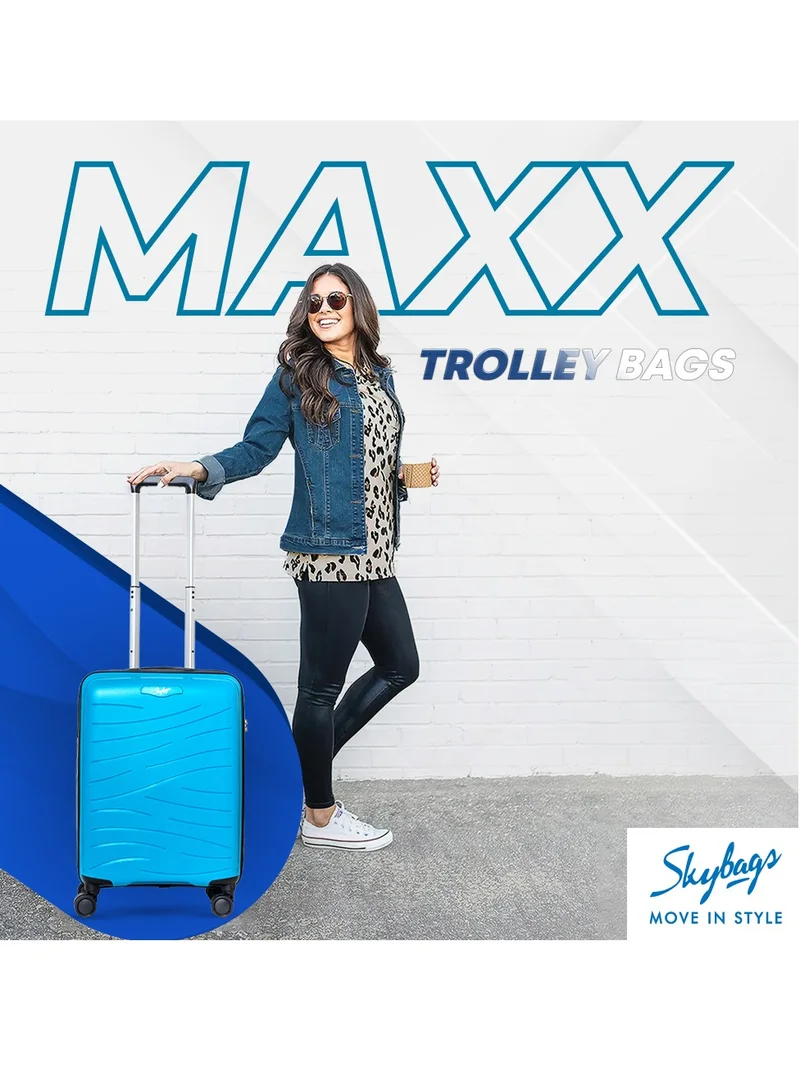 Skybags Maxx Carry-On Luggage | Hardside Polypropylene Solid Pattern with TSA Lock Trolley Wheeler| Cabin-20 Inch, Blue