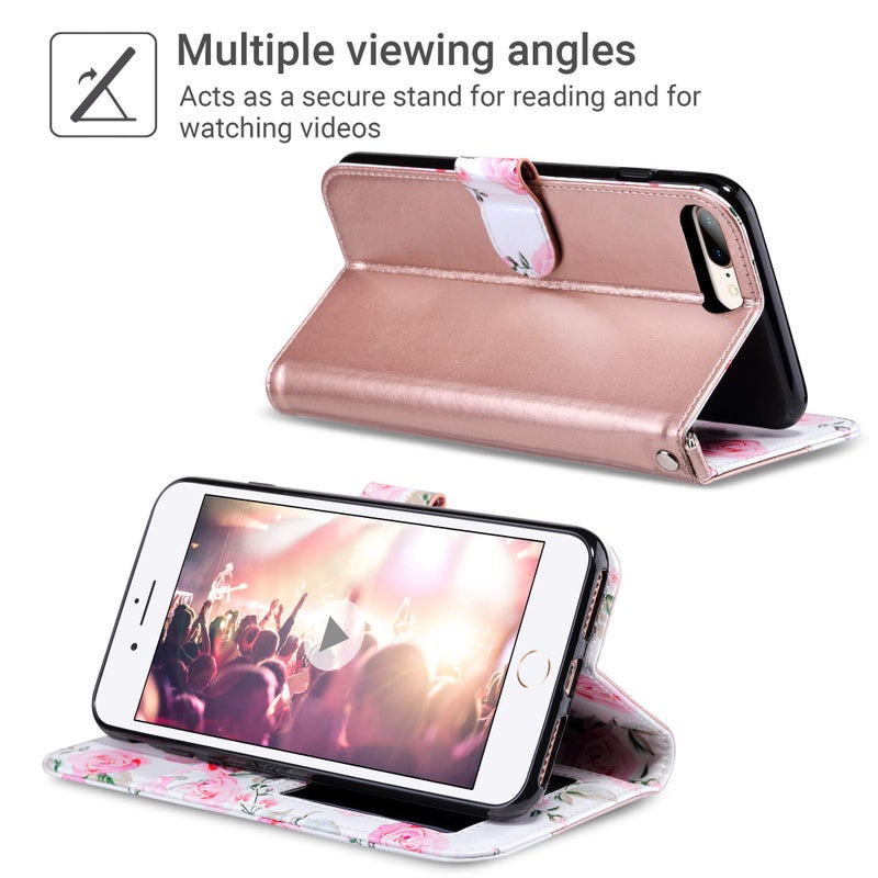 ULAK Compatible with iPhone 8 Plus/7 Plus Wallet Case for Women Girls, Premium PU Leather Flip Cover with Card Holders, Kickstand Feature Protective Purse Case 5.5 Inch,Floral - Image 3