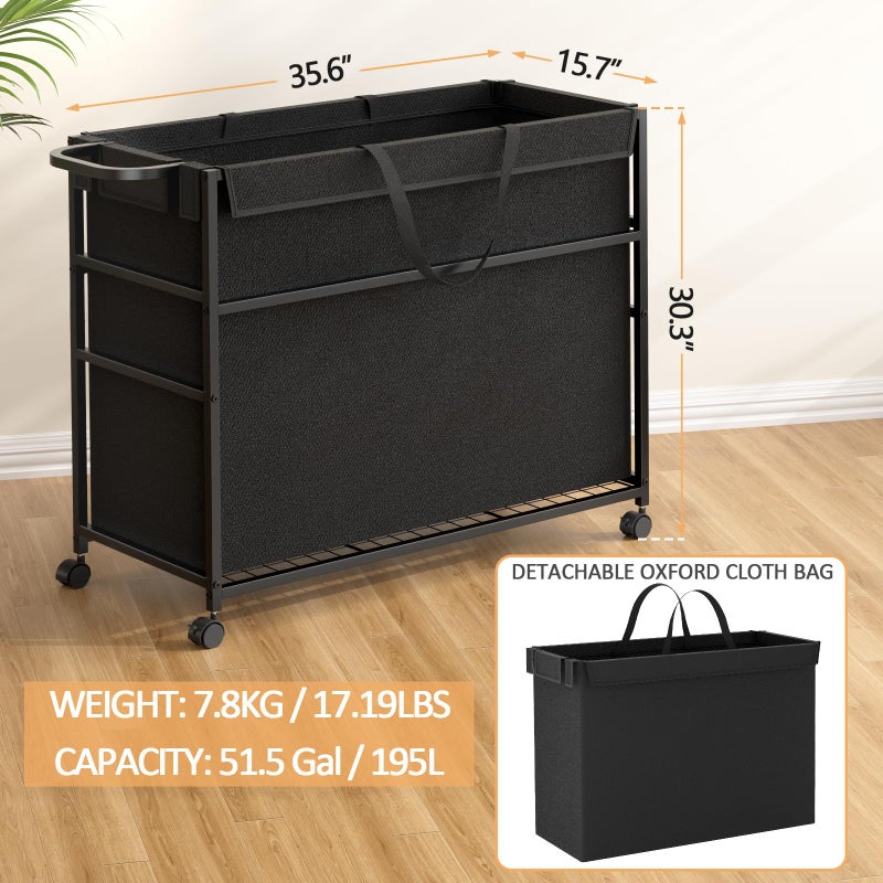 DAOUTIME Commercial Trash Can Cart, 51.5Gal Office Trash Cart (2 Lockable), Recyclable Cardboard Box/Paper Organizer, Large-Capacity Laundry Cart for Hotel/Office/Home/Nursing Home/Groceries/Supplies - Image 3