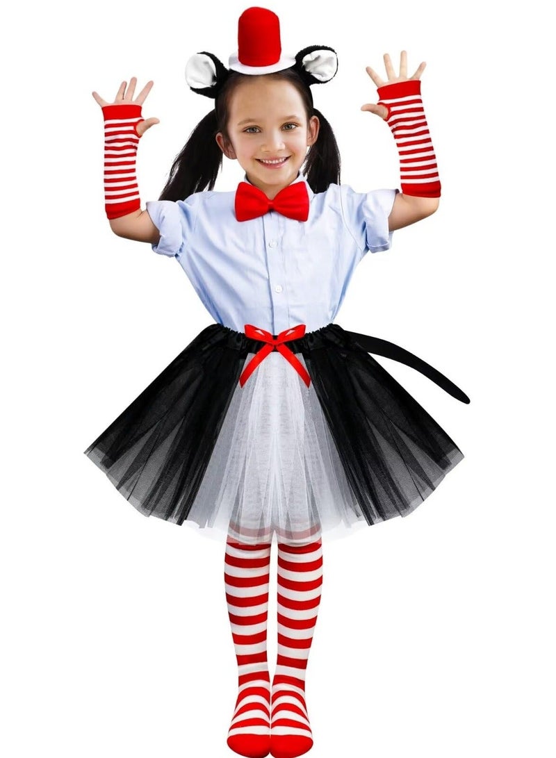 Cat Cosplay Costume Set for Kids, Including Cat Ear, Top Hat, Headband Tutu, Skirt ,Bowtie, Cat Tail, Socks, Gloves, Suitable for Party Cosplay Dress Up - Image 2