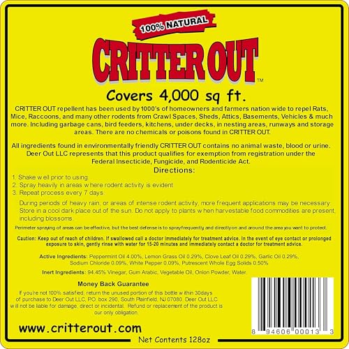 Deer Out Mouse & Rat Repellent: Peppermint Oil Rodent Repellent, Mouse, Rat & Rodent Repellent. Get Rid of Rats Protect Engine Wiring, Prevent Nesting, Stops Chewing: Critter Out 1 Gallon Ready to Use - Image 3