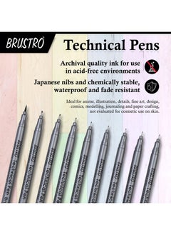 BRUSTRO Technical Fineliner & Brush Pen Set Of 9 |Black| Tip Sizes - 0.05,0.1,0.2,0.3,0.4,0.5,0.6,0.8 Mm| Waterproof, Ideal For Mandala, Drawing,Artist Illustration,Sketching  - Image 4