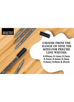 BRUSTRO Technical Fineliner & Brush Pen Set Of 9 |Black| Tip Sizes - 0.05,0.1,0.2,0.3,0.4,0.5,0.6,0.8 Mm| Waterproof, Ideal For Mandala, Drawing,Artist Illustration,Sketching  - Image 3
