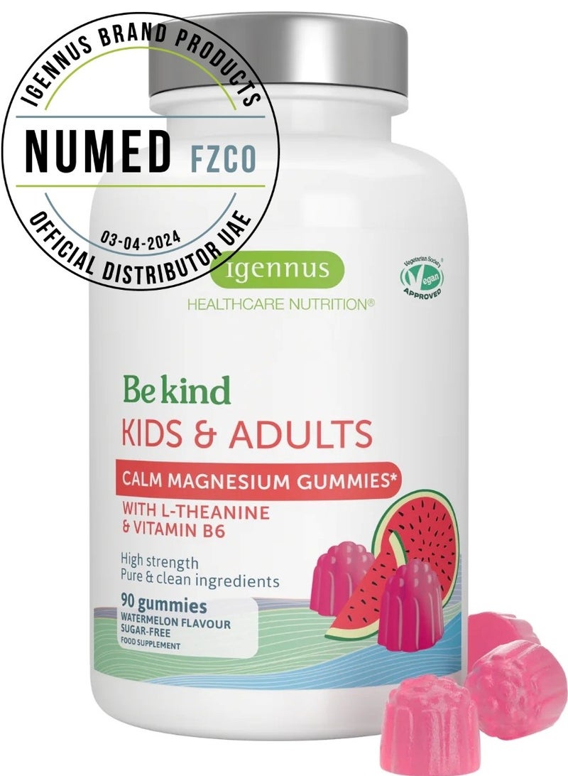 Igennus Calm Magnesium Gummies, with L-Theanine & Vitamin B6, Natural Watermelon Flavour, for Kids Aged 4+ & Adults - Image 1