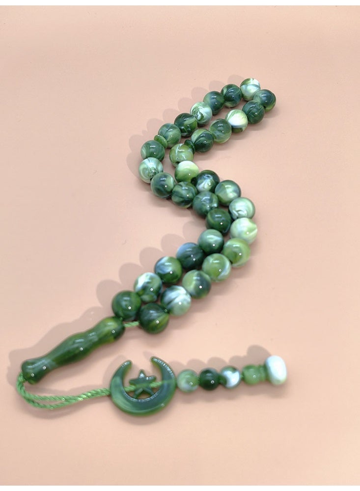 general 3 Pcs Islamic Tasbeeh Prayer Beads/10mm, 33 Beads Green Acrylic Sibha with Crescent Star Pendant, Muslim Rosary for Salah & Dhikr - Image 4