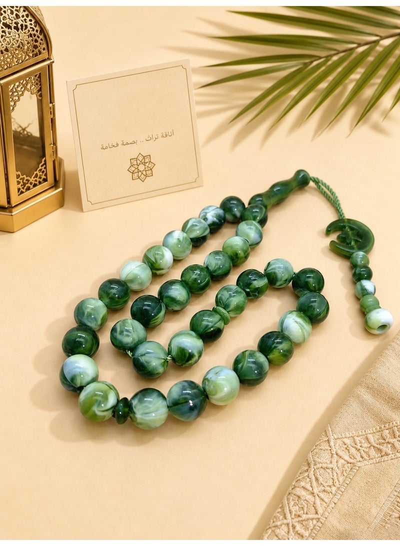 general 3 Pcs Islamic Tasbeeh Prayer Beads/10mm, 33 Beads Green Acrylic Sibha with Crescent Star Pendant, Muslim Rosary for Salah & Dhikr - Image 2