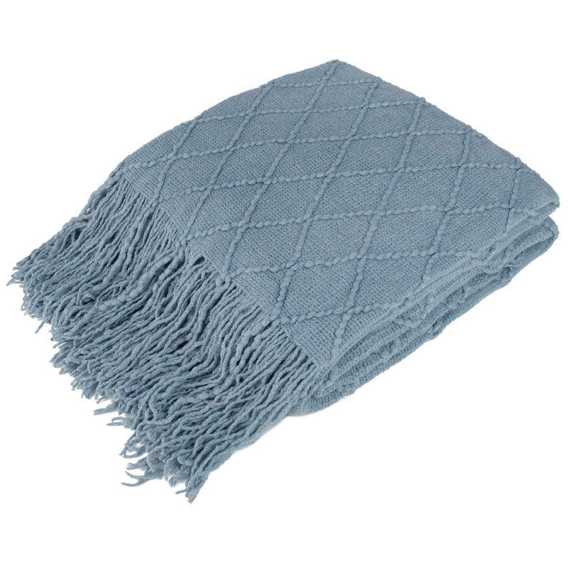 PAVILIA PAVILIA Dusty Blue Knit Twin Blanket for Couch  Soft Knitted Boho Farmhouse Home Decor Woven Throw  Cozy Decorative Afghan Bed Sofa  Outdoor Summer Fall Gift Lightweight  Slate Light Blue Gray  60x80  - Image 1