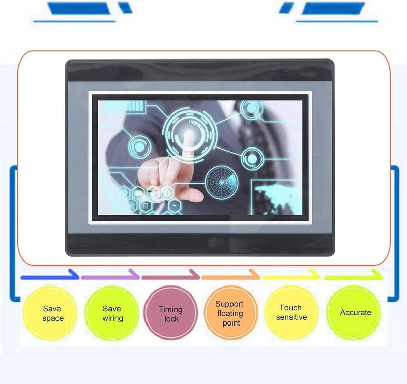 شاشة لمس PLC من Eujgoov، شاشة عرض HMI مقاس 7 بوصة من نوع TFT LCD، 12 مدخل و 8 مخرجات، معالج ARM9، تنزيل عبر USB، مبرمجة لبرامج GX Developer و GX Works2، مزودة بـ 2 قناة من نوع K لقياس الحرارة. - Image 3