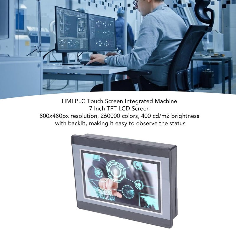 شاشة لمس PLC من Eujgoov، شاشة عرض HMI مقاس 7 بوصة من نوع TFT LCD، 12 مدخل و 8 مخرجات، معالج ARM9، تنزيل عبر USB، مبرمجة لبرامج GX Developer و GX Works2، مزودة بـ 2 قناة من نوع K لقياس الحرارة. - Image 4