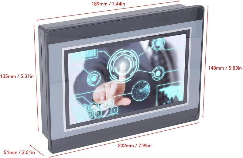 شاشة لمس PLC من Eujgoov، شاشة عرض HMI مقاس 7 بوصة من نوع TFT LCD، 12 مدخل و 8 مخرجات، معالج ARM9، تنزيل عبر USB، مبرمجة لبرامج GX Developer و GX Works2، مزودة بـ 2 قناة من نوع K لقياس الحرارة. - Image 2