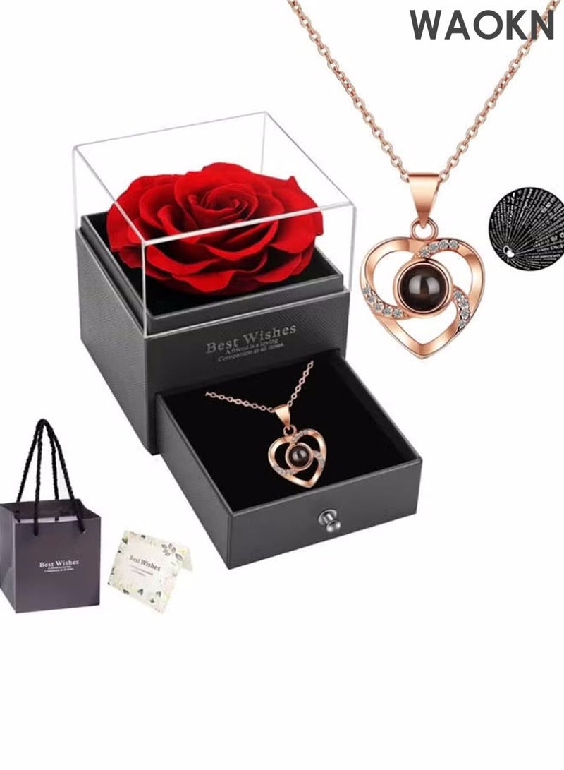 WAOKN Preserved Rose with 925 sterling silver Necklace - Infinity Rose in Love Box - Made from Real Fresh Beauty Rose - Romantic Gifts for Female, Mother's Day,Birthday, Anniversary, Valentine Day, Wedding, Proposal, Graduation - Image 1