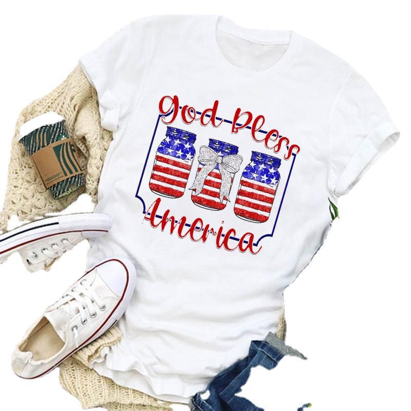 2025 Independence Day Print Cute Casual Round Neck Women'S Short Sleeve T-Shirt Flag Series - Image 4