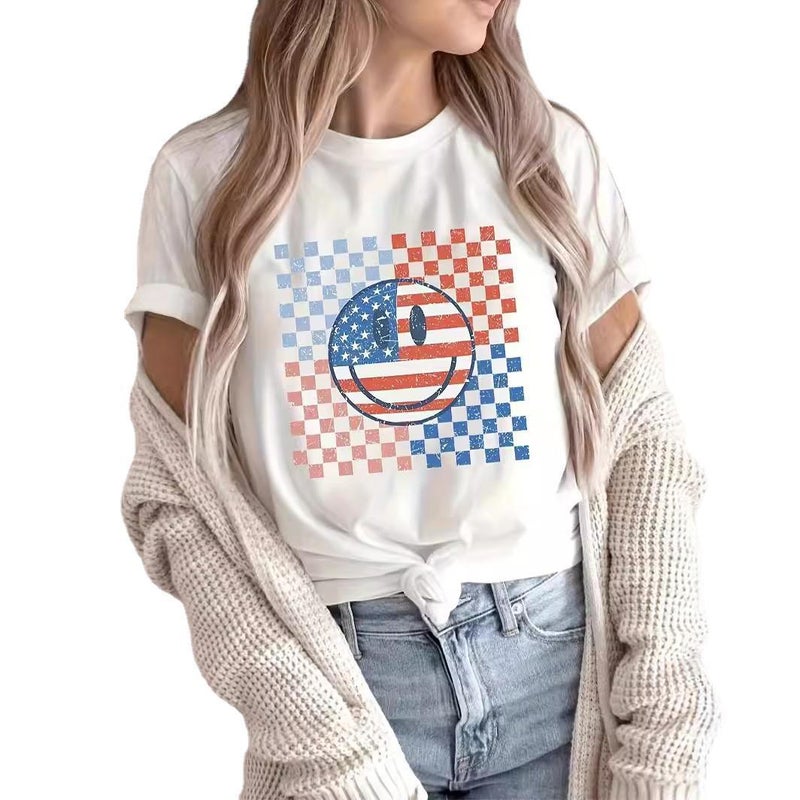 2025 Independence Day Print Cute Casual Round Neck Women'S Short Sleeve T-Shirt Flag Series - Image 2