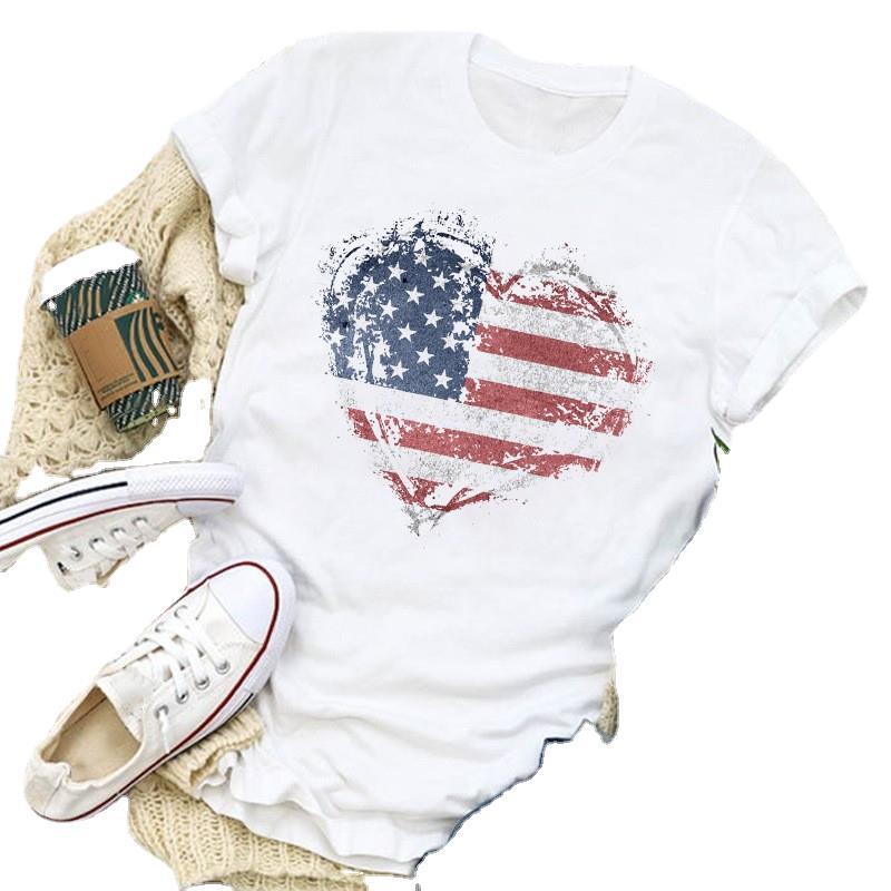 2025 Independence Day Print Cute Casual Round Neck Women'S Short Sleeve T-Shirt Flag Series - Image 3