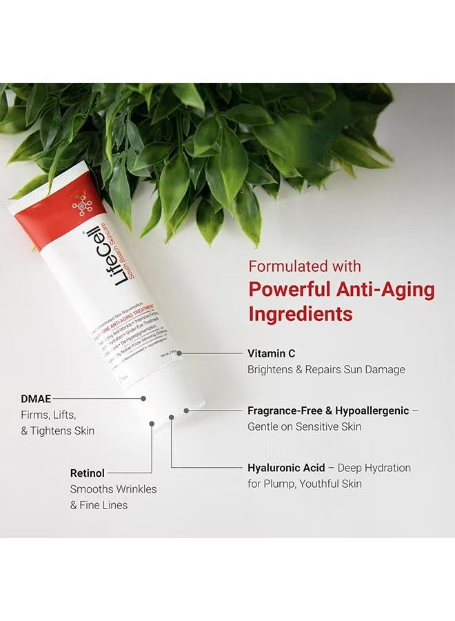 LifeCell Multi-Effect Anti-Aging Cream 75ml / 2.54 oz. Effectively reduces wrinkles, fine lines, dark circles, and sun damage. Contains DMAE, retinol, hyaluronic acid, and 3 types of Vitamin C. - Image 2