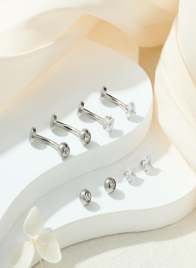 FECTAS 14G Floating Belly Button Rings Belly Rings for Women Flat Back Internally Threaded 10mm Stainless Steel Navel Piercing Jewelry with Replacement Tops - Image 2