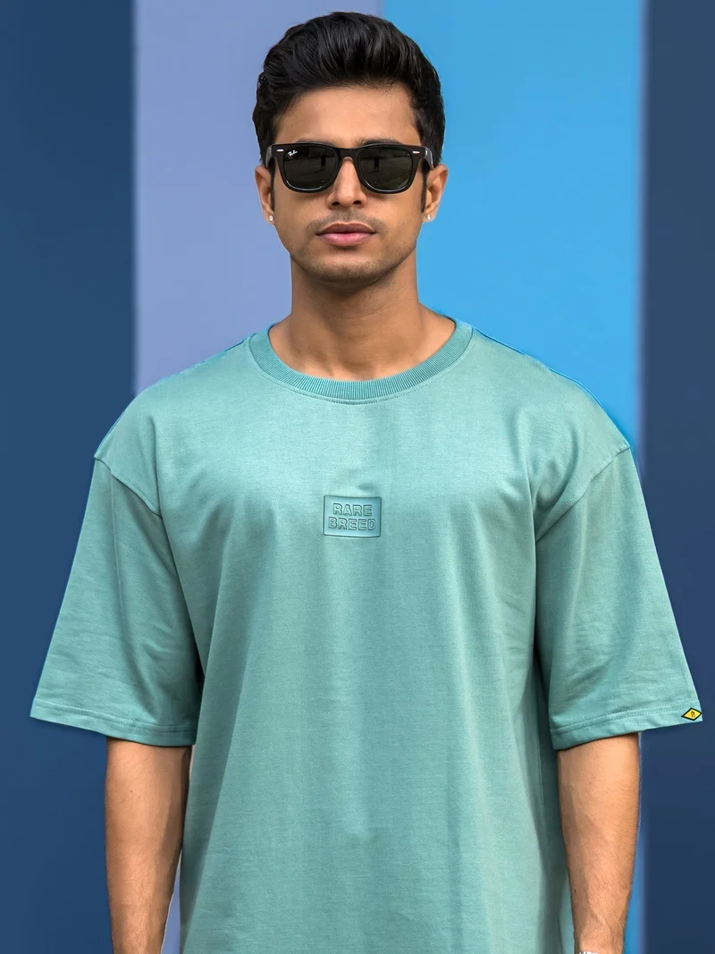 Maniac Maniac Mens AOP Printed Round Neck Half Sleeve Cream and Green Cotton Tshirt