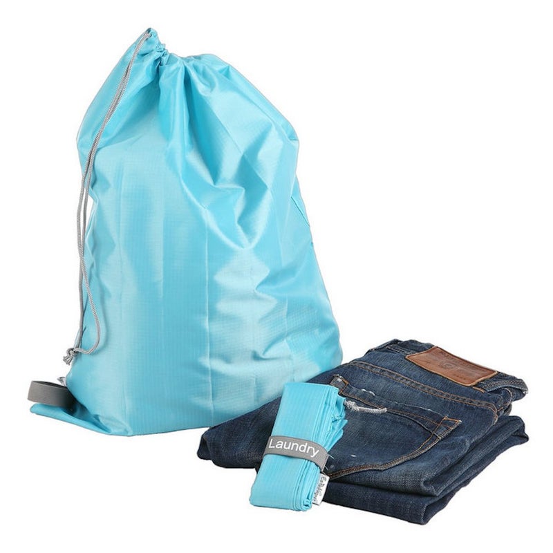 EzPacking Travel Laundry Bag with Drawstring/Foldable Compact Lightweight Small Travel Size for Suitcase / (22â€ X 16â€) / Clean Dirty Clothes Wash Bag/Nylon Blue/Washable/For Women Men Kids Baby - Image 1