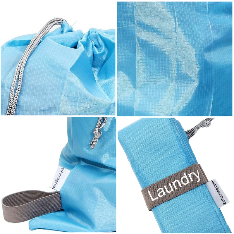 EzPacking Travel Laundry Bag with Drawstring/Foldable Compact Lightweight Small Travel Size for Suitcase / (22â€ X 16â€) / Clean Dirty Clothes Wash Bag/Nylon Blue/Washable/For Women Men Kids Baby - Image 3