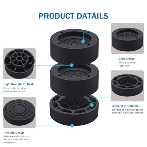 ANNKUT Furniture Risers 2 inch，Round Bed Risers Heavy Duty，Elevation in Heights 1 or 2 Inch for Chair Table and Desk Legs Lifting，Adjustable Bed Lifts Risers(Pack of 4 Riser,Black) - Image 3