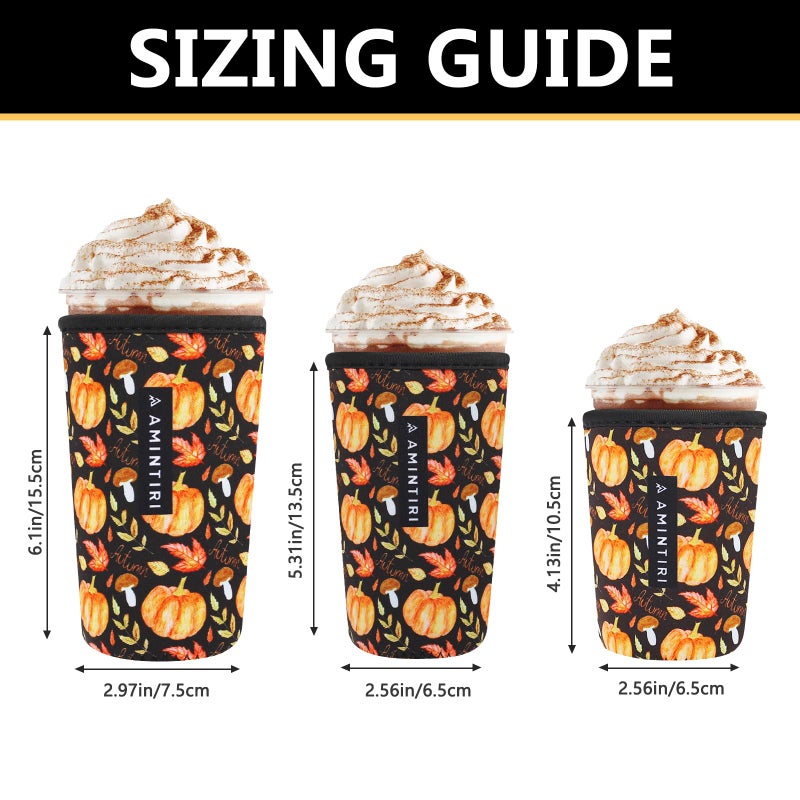 Amintiri 3 Pack Reusable Sleeve for Iced Coffee Cup  Coffee Neoprene Sleeve for Iced&Hot Drinks  Coffee Sleeve Compatible with Starbucks  Dunkin Coffee Cup. (Harvest Pumpkin) - Image 1