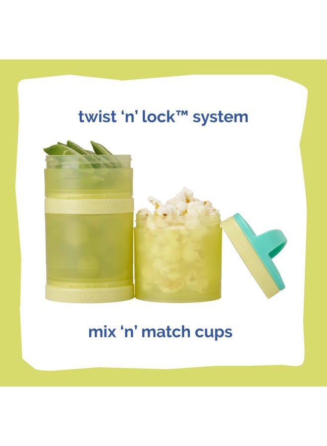 Whiskware Stackable Snack Containers for Kids and Toddlers, 3 Stackable Snack Cups for School and Travel, Teal/Yellow - Image 3