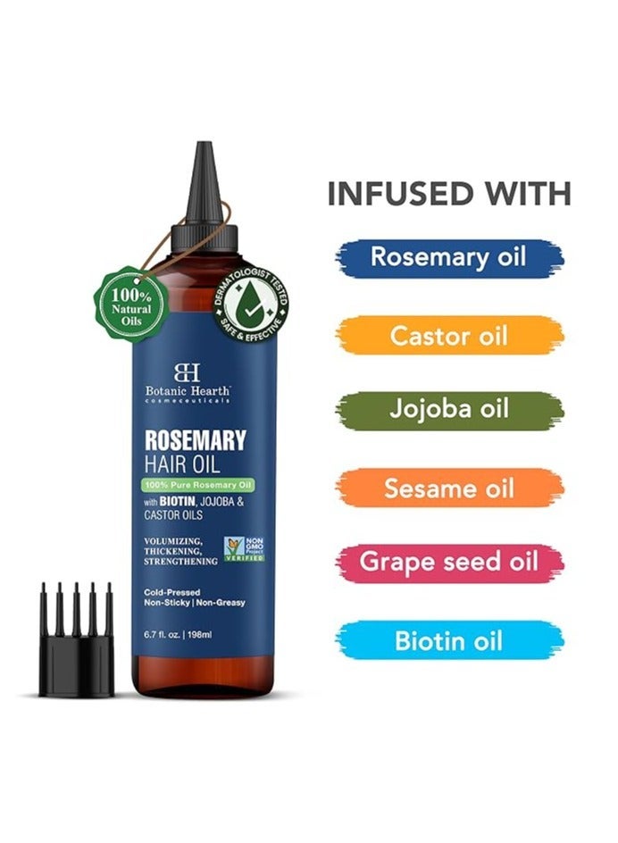 Botanic Hearth 100% Pure Rosemary Oil For Hair (6.7 fl oz) Infused With Biotin Jojoba & castor Oil Nourishing & Volumizing Non GMO Verified - Image 1