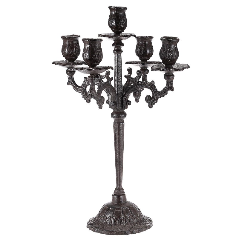 OwnMy 5 Arms Cast Iron Candlestick Holder Vintage Taper Candle Holder Large Candelabra Heavy Duty, 5-Arms Cast Iron - Image 1