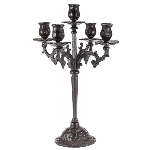 OwnMy 5 Arms Cast Iron Candlestick Holder Vintage Taper Candle Holder Large Candelabra Heavy Duty, 5-Arms Cast Iron - Image 2