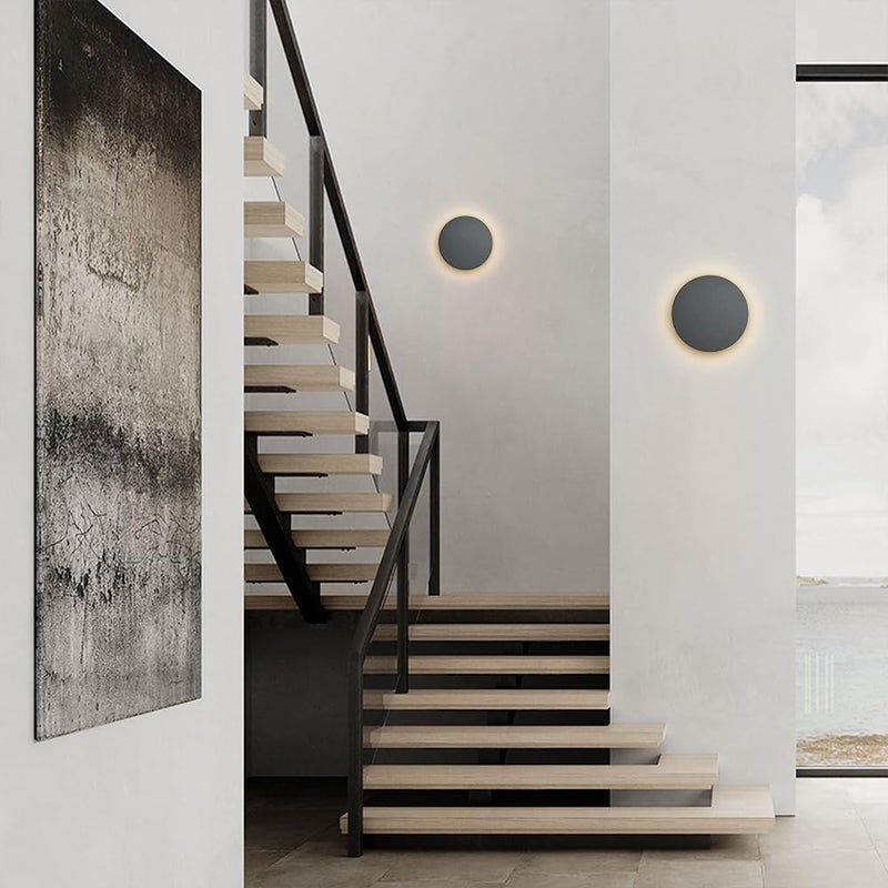 Nordic Round Wall Light LED Sconce Lighting Fixture Indoor Wash Lamp, Hardwired Sconces Living Room Bedroom Decor Mount Lights Home Lamps, 3000K (Gray Dia) - Image 3