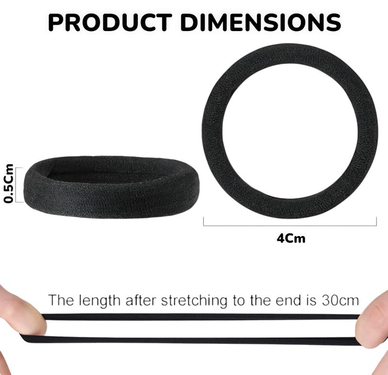RIANZ Pack of 10 Black No Damage Hair Ties for Women Thick Hair, Large Soft Seamless Nylon Fabric Elastic Hair bands Ponytail Hair Holders Hair Elastics Band for Girls (Black Pack of 10 - Thin Design) - Image 3