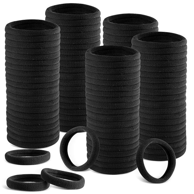 RIANZ Pack of 10 Black No Damage Hair Ties for Women Thick Hair, Large Soft Seamless Nylon Fabric Elastic Hair bands Ponytail Hair Holders Hair Elastics Band for Girls (Black Pack of 10 - Thin Design) - Image 1