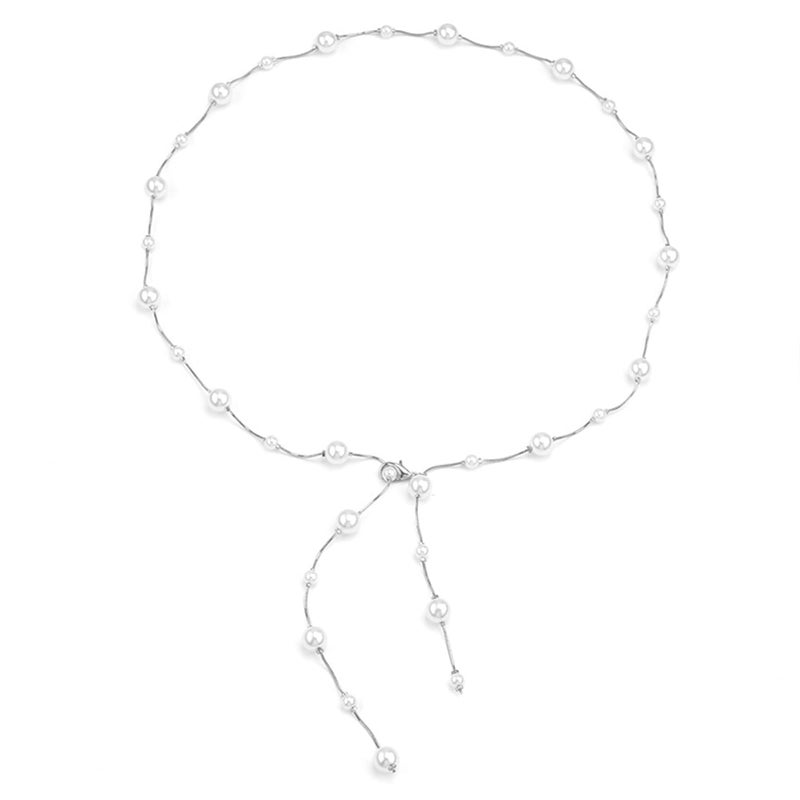 Longita Silver Chain Belt for Women Fashion Plus Size Pearl Waist Chains Metal Waist Belt Chain Trendy Adjustable Belly Belts for Women Dress - Image 3
