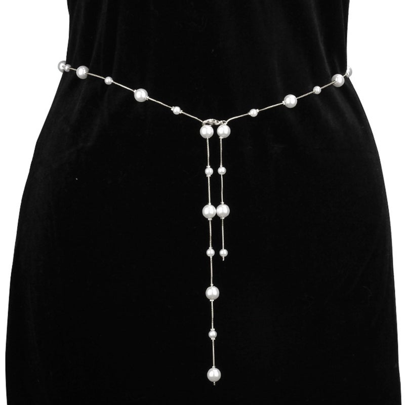 Longita Silver Chain Belt for Women Fashion Plus Size Pearl Waist Chains Metal Waist Belt Chain Trendy Adjustable Belly Belts for Women Dress - Image 5