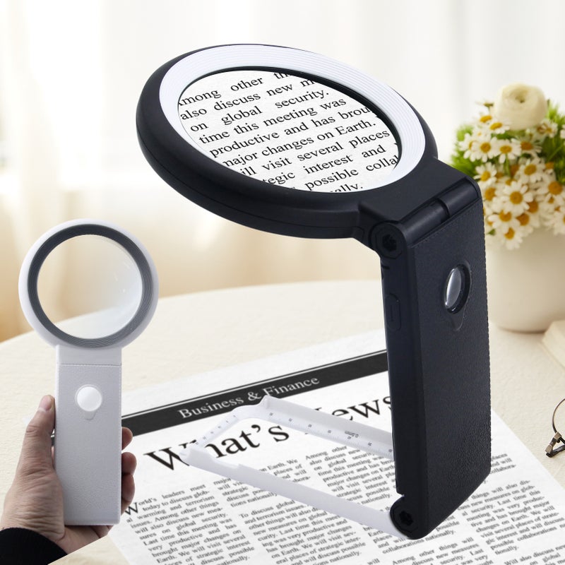 Lighted Magnifying Glass: 30X 10X Magnification With 18 LED 3 Light Modes, Ergonomic Foldable Gray Design - Ultra-clear View Magnifying Glass For Reading, Seniors, Visual Impairments, Coin Collectors, - Image 2