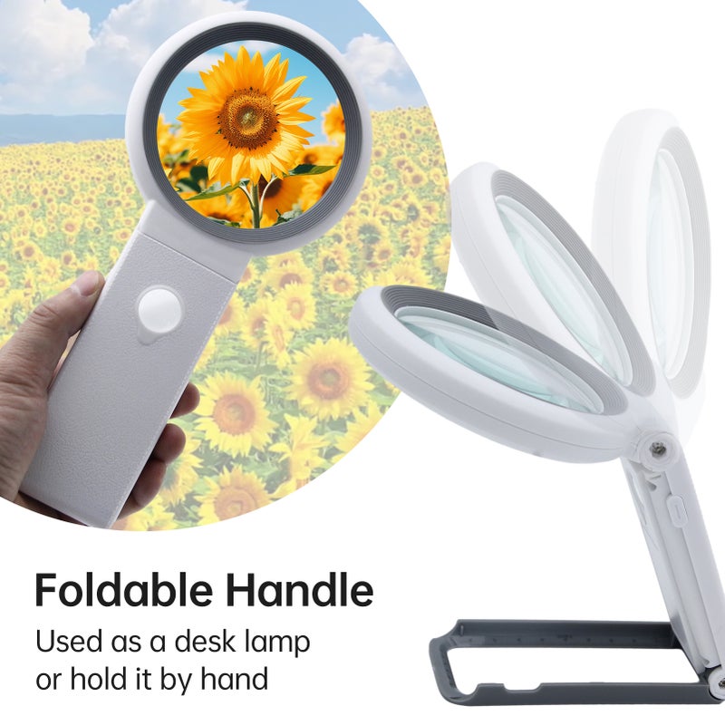 Lighted Magnifying Glass: 30X 10X Magnification With 18 LED 3 Light Modes, Ergonomic Foldable Gray Design - Ultra-clear View Magnifying Glass For Reading, Seniors, Visual Impairments, Coin Collectors, - Image 4