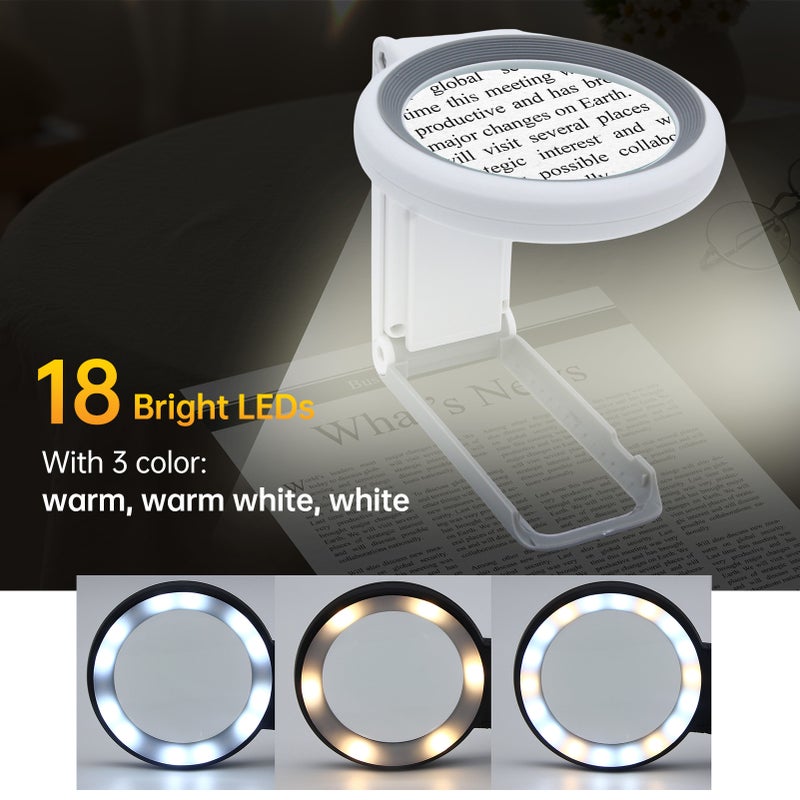 Lighted Magnifying Glass: 30X 10X Magnification With 18 LED 3 Light Modes, Ergonomic Foldable Gray Design - Ultra-clear View Magnifying Glass For Reading, Seniors, Visual Impairments, Coin Collectors, - Image 3