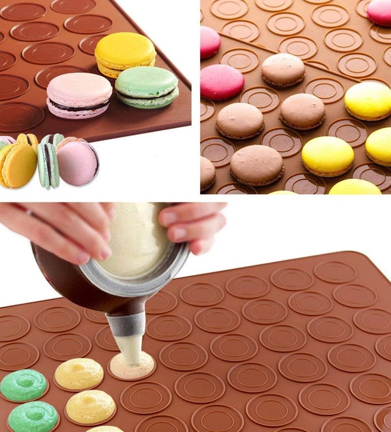 ARTIWARE Food Grade Silicone Brown color Macaron Baking Kit Tray Set w. Piping Pot 4 types of nozzles & 1 Cleaning Scrubbing pad non stick reusable Macaroon Baking Supplies - Image 3