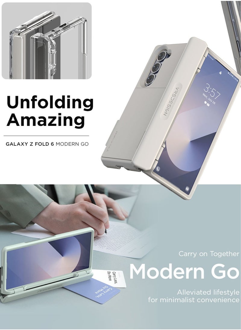 VRS Design Terra Guard Modern GO Samsung Galaxy Z Fold 6 Case Cover Wallet (2024) with [2 Card Holder] Compartment & [Hinge Protection] - Cream  - Image 5