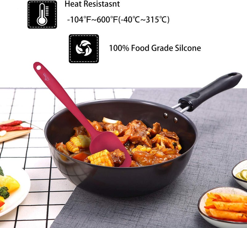 hotec Heat Resistant 600℉ BPA-Free Silicone Rubber Spatula Set, Kithchen Cooking Spatulas, Baking, Mixing, for Non Stick Cookware, Dishwasher Safe, Red Set of 5 - Image 4