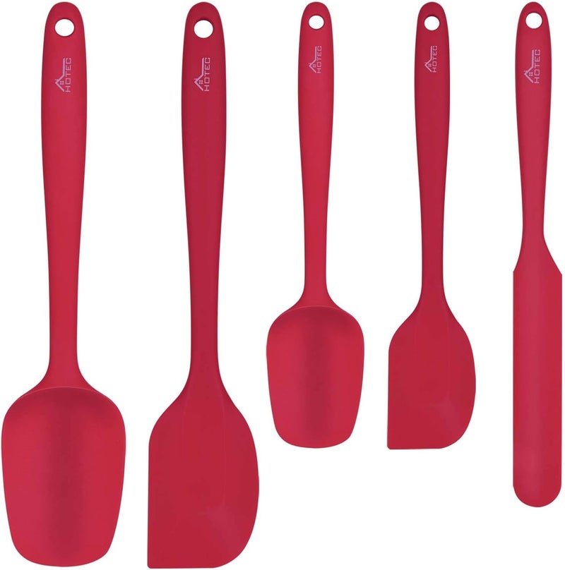 hotec Heat Resistant 600℉ BPA-Free Silicone Rubber Spatula Set, Kithchen Cooking Spatulas, Baking, Mixing, for Non Stick Cookware, Dishwasher Safe, Red Set of 5 - Image 1