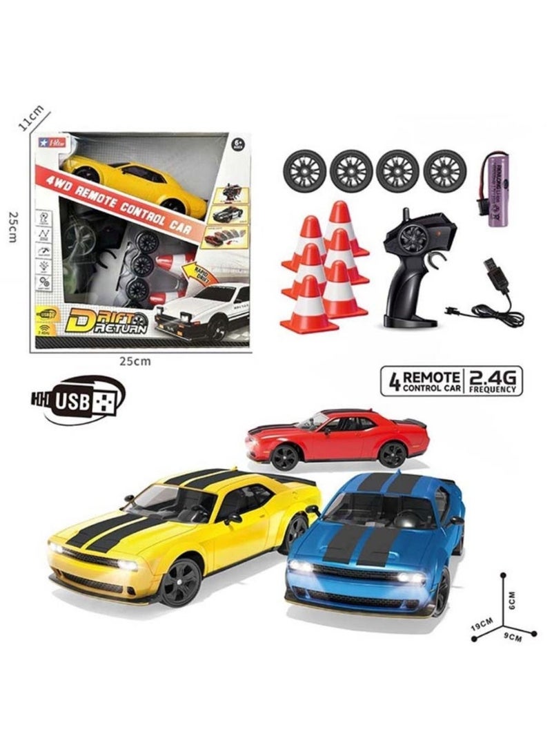 توي لاند سيارة دريفت رباعية الدفع مع تحكم عن بُعد وبطارية قابلة لإعادة الشحن، وإطارات دريفت إضافية، ووحدة تحكم، وأقماع أمان - لعبة سباق عالية السرعة للأطفال - أصفر - Image 4