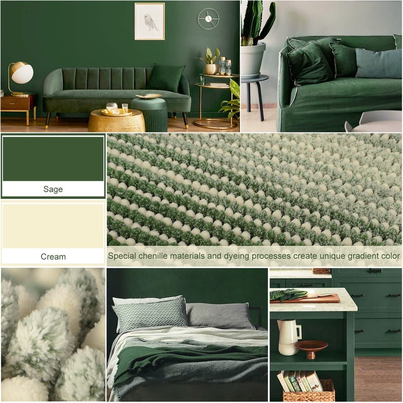 BSICPRO Bathroom Rugs  Bath Mat Rug for Bathroom Non Slip 20 x 32 Inches Water Absorbent Chenille Bathroom Floor Mats Machine Washable (Sage and Cream) - Image 5