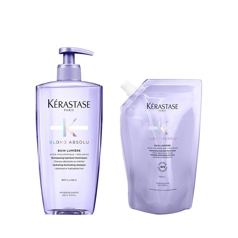KERASTASE Kerastase Blond Absolu LumiÃ¨re Shampoo & Refill Pouch - Intensely Hydrates, Removes Impurities, For Lightened & Highlighted Hair, 500ML + 500ML Refill Pouch - Image 1