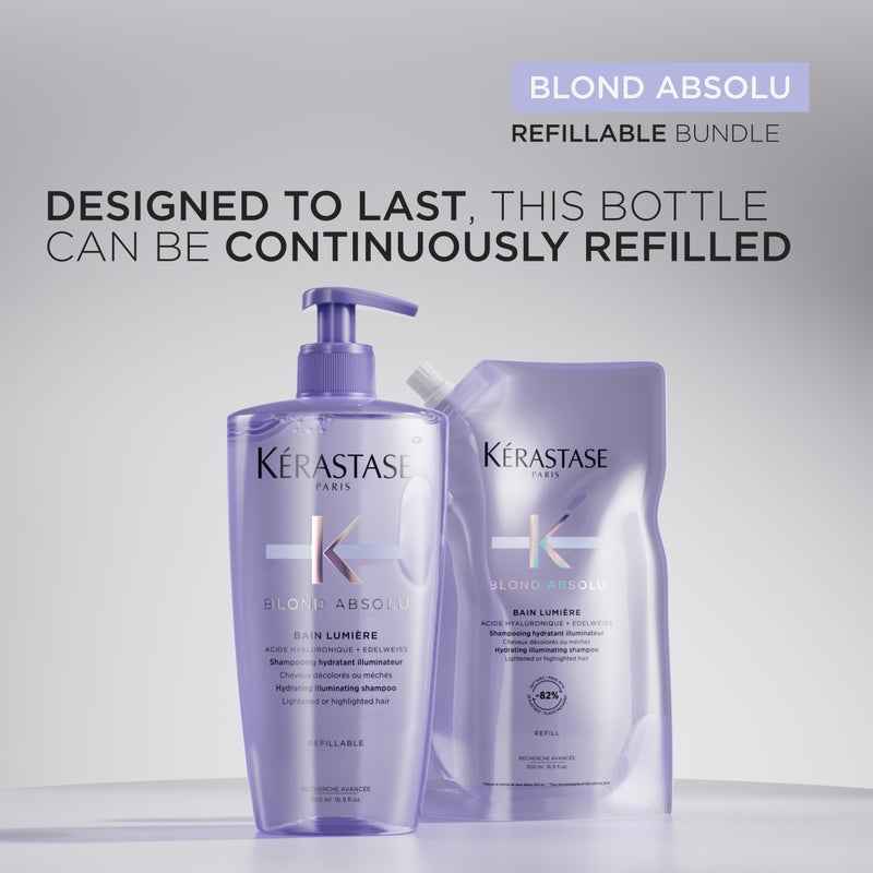 KERASTASE Kerastase Blond Absolu LumiÃ¨re Shampoo & Refill Pouch - Intensely Hydrates, Removes Impurities, For Lightened & Highlighted Hair, 500ML + 500ML Refill Pouch - Image 2