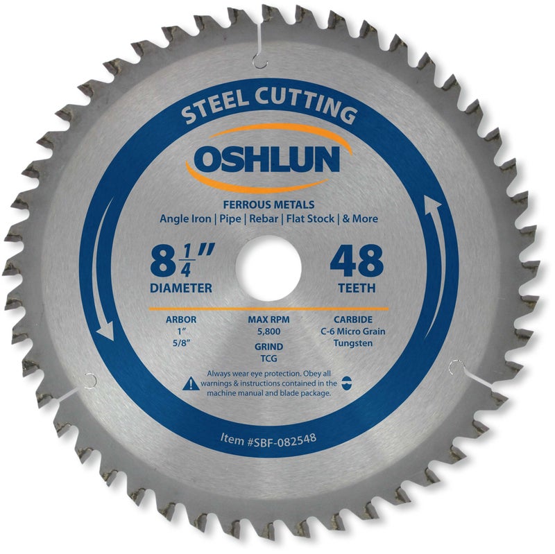 Oshlun SBF082548 814Inch 48 Tooth TCG Saw Blade with 1Inch Arbor 58Inch Bushing for Mild Steel and Ferrous Metals