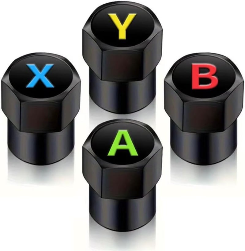 7Cylinder Aluminum Game Button Tire Valve Caps - Dustproof Stylish Wheel Air Valve Caps Universal Fit, 4 Pcs. (XYAB) - Image 1