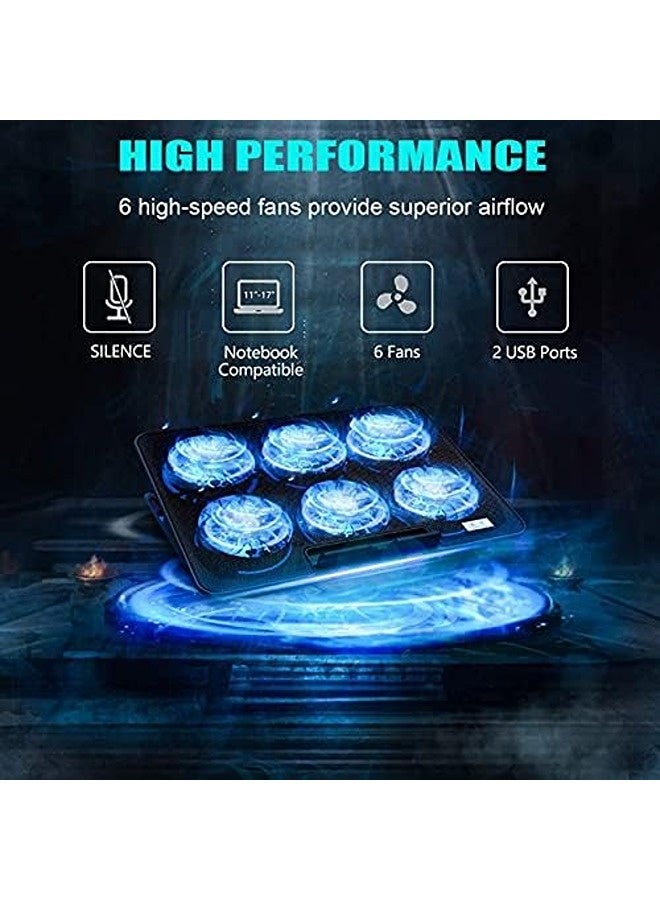SKY-TOUCH Laptop Cooling Pad with 6 Quiet Fans | 6 Adjustable Angles, Dual USB Ports | Slim Laptop Cooler Stand for 12–17 Inch Laptops & Gaming Notebooks - Image 2