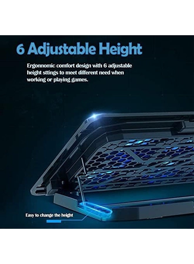 SKY-TOUCH Laptop Cooling Pad with 6 Quiet Fans | 6 Adjustable Angles, Dual USB Ports | Slim Laptop Cooler Stand for 12–17 Inch Laptops & Gaming Notebooks - Image 5