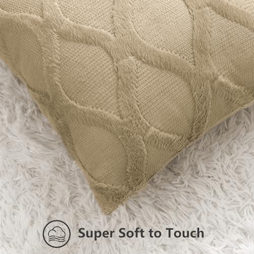 decorUhome Summer Throw Pillow Covers 12x20 Inch Set of 2 Soft Plush Faux Fur Wool Lumbar Khaki Accent Couch Pillow Covers for Modern Farmhouse Bed Sofa Living Room - Image 3